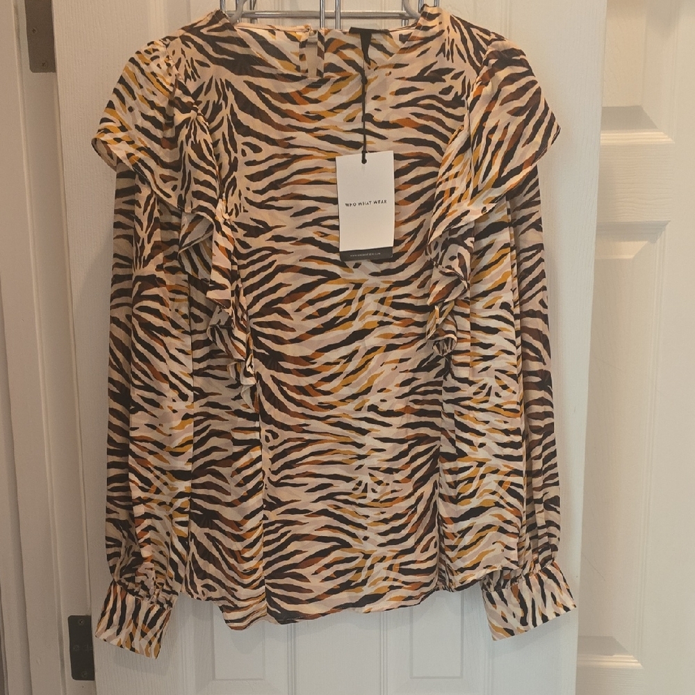 Who What Wear Zebra Print Blouse - Brown, Black, Cream, Yellow
